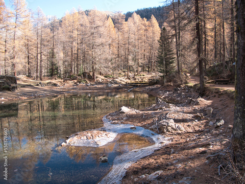 Pellaud lakes during autumn. Municipality of Rhêmes-Notre-Dame, in the Aosta Valley, Italy photo