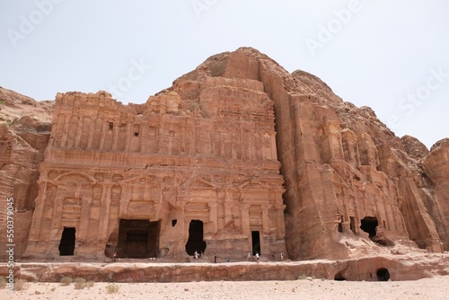 Complex of Royal Tombs (Palace Tomb, Corinthian Tomb, Silk Tomb) on Royal Wall in Nabataean city of Petra, Jordan. Petra is considered one of seven new wonders of world and is world heritage site.