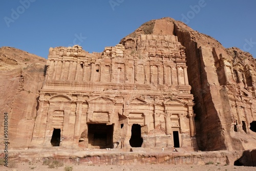 The Palace Tomb in large complex of Royal Tombs on so-called Royal Wall in ancient Nabataean city of Petra, Jordan. Petra is considered one of seven new wonders of world and is world heritage site.