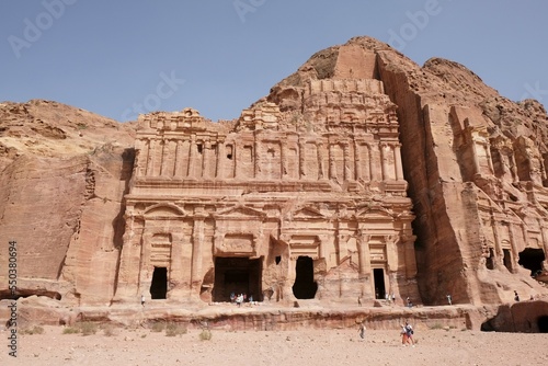 The Palace Tomb in large complex of Royal Tombs on  so-called Royal Wall in ancient Nabataean city of Petra  Jordan. Petra is considered one of seven new wonders of world and is  world heritage site.
