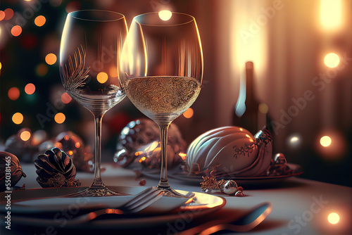 Romantisches Essen in weihnachtlicher Stimmung, Weihnachten Neujahrs-Toast, Illustration