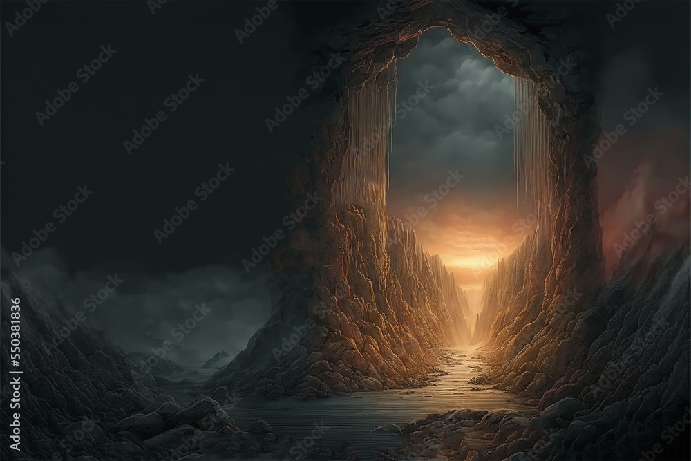Obraz premium Gate to other world , fantasy theme illustration of the door that open path way to a different world , the unknown place Generative Ai
