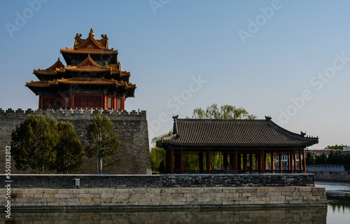 Beautiful architecture. the protective channel of the fortress. The Forbidden City. History of civilization. Beijing China
