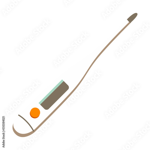 Electronic thermometer, medical objects vector illustration. Cute cartoon male in uniform isolated on white background