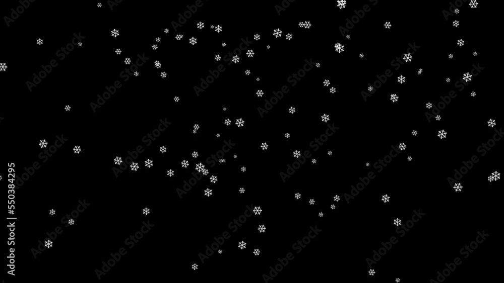 seamless snow fall animation isolated on black background. christmas and winter background.