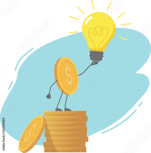 Business idea, financial growth. Vector illustration of business planning, money profit. Gold dollar coins