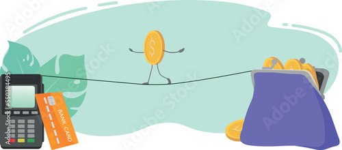 Profit, deposit financial growth. Vector illustration money, payment terminal, bank card