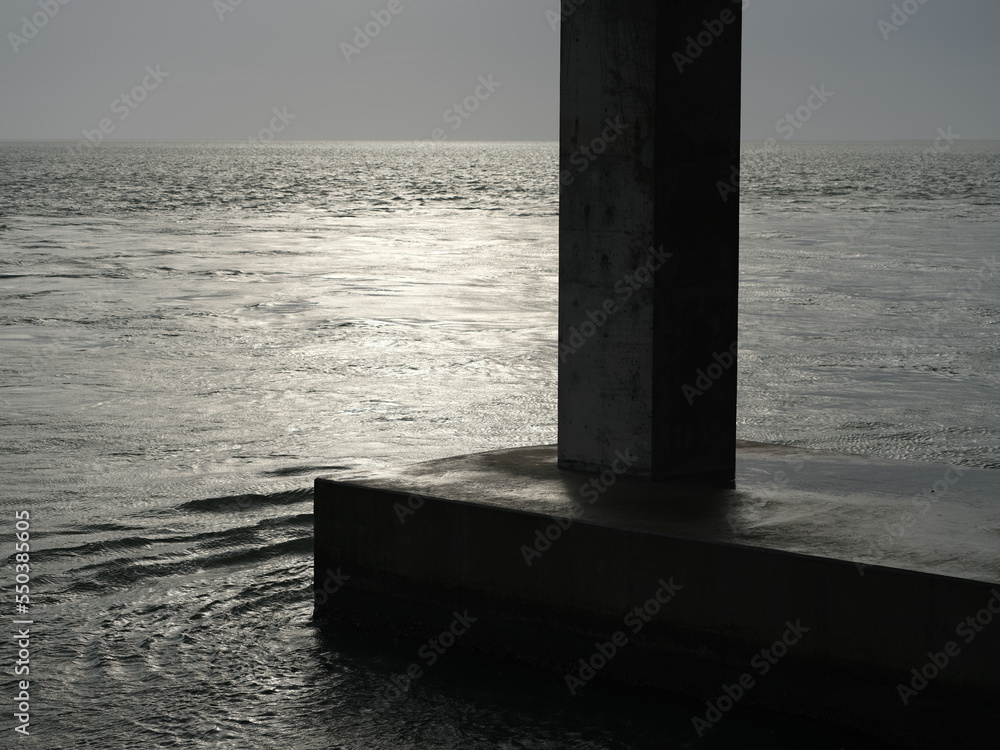 The concrete Pilings of the Herbert C Bonner Bridge over the Oregon Inlet in the Outer Banks of North Carolina