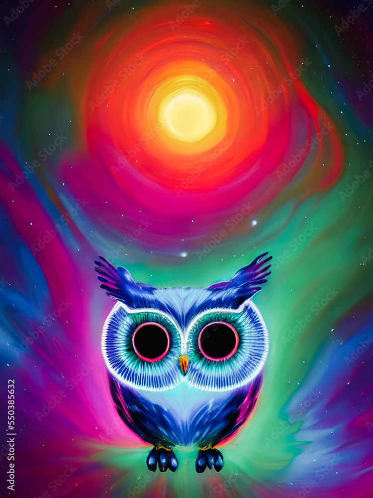 Artistic concept painting of an owl in colorful neon style