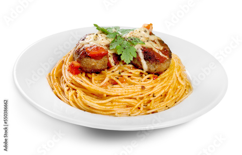 seving of spaghetti with meatballs