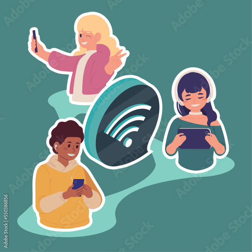 people using devices with wifi