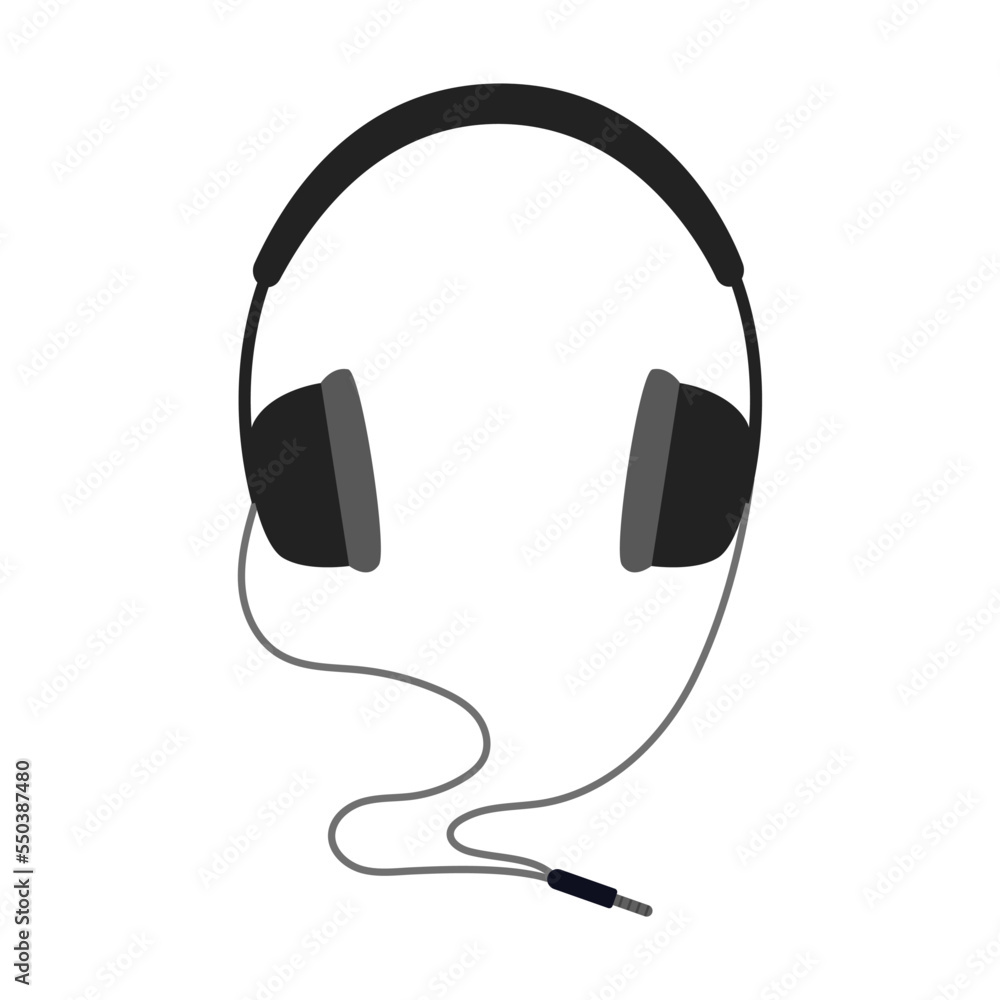 Mobile phone wired headphones cartoon illustration. Cellphones case, charger, battery isolated on white background Mobile phone wired headphones cartoon illustration. Cellphones case, charger, battery isolated on white background