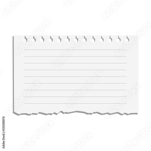 Scrap of white paper cartoon illustration. Ragged square piece of notebook sheet. Ripped empty note isolated on white