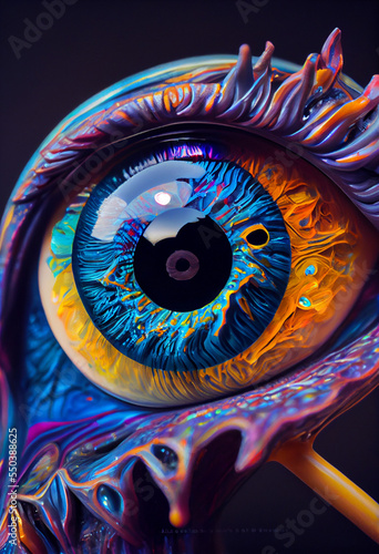 Macro Eye Lens Closeup Oil Painting Illustration, Artistic Fantasy Colorful Macro Eye Lens Design