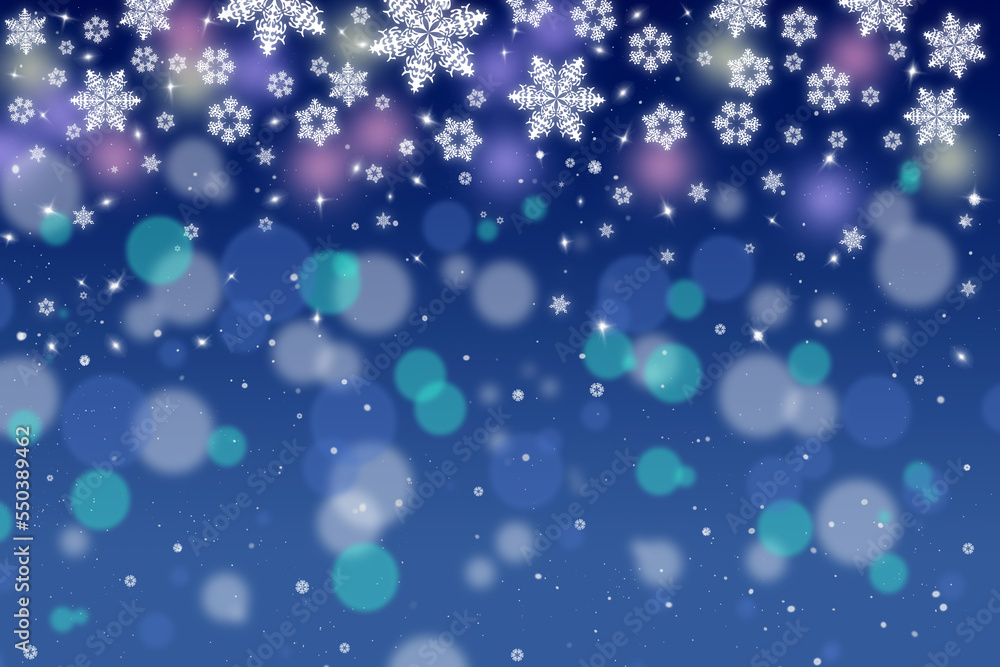 Winter abstract background - snowflakes on a dark background and side.