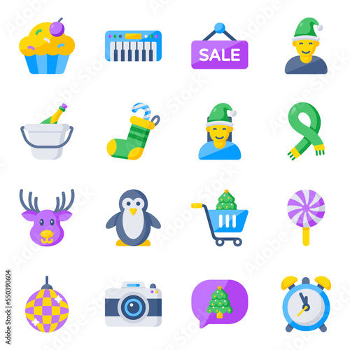 Pack of Christmas Decor Flat Icons 


