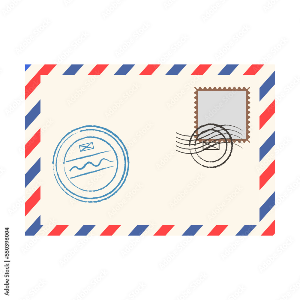 Fototapeta premium Paper closed envelope vector illustration. Letters with stamps, envelopes for birthday cards or postcards isolated on white