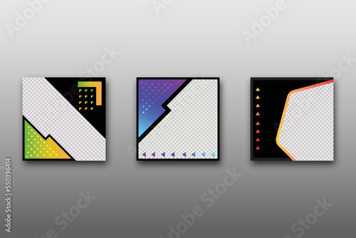 Set of Editable minimal square banner template. Vibrant gradient color with stripe line shape. Suitable for social media banners, posts, and web internet ads. Vector illustration with photo collage