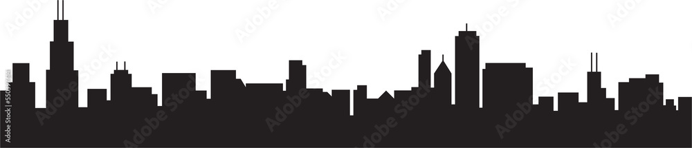 modern cityscape skyline silhouette drawing.