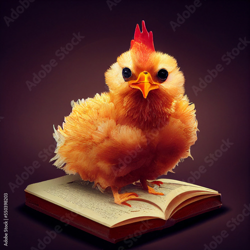 Leinwand Poster A chicken baby on a book. A concept on the topic of education.