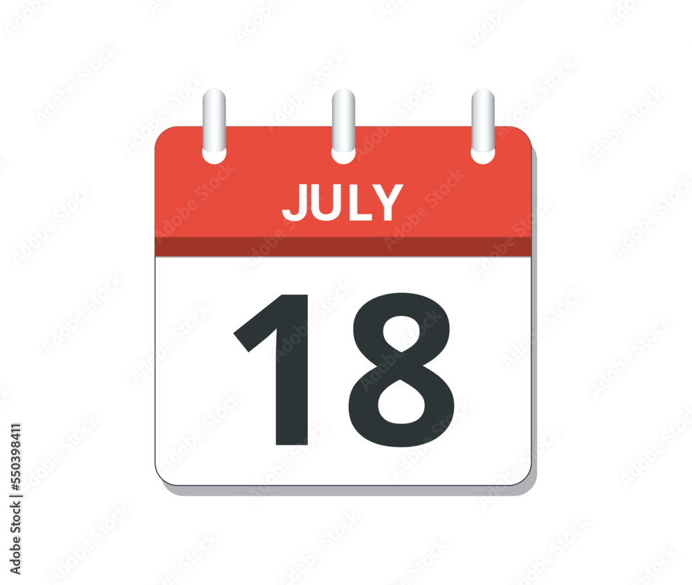 July 18th calendar icon vector. July 18th calendar icon vector.