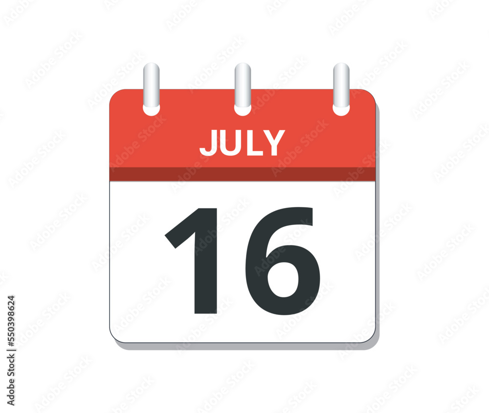 July 16th calendar icon vector. July 16th calendar icon vector.