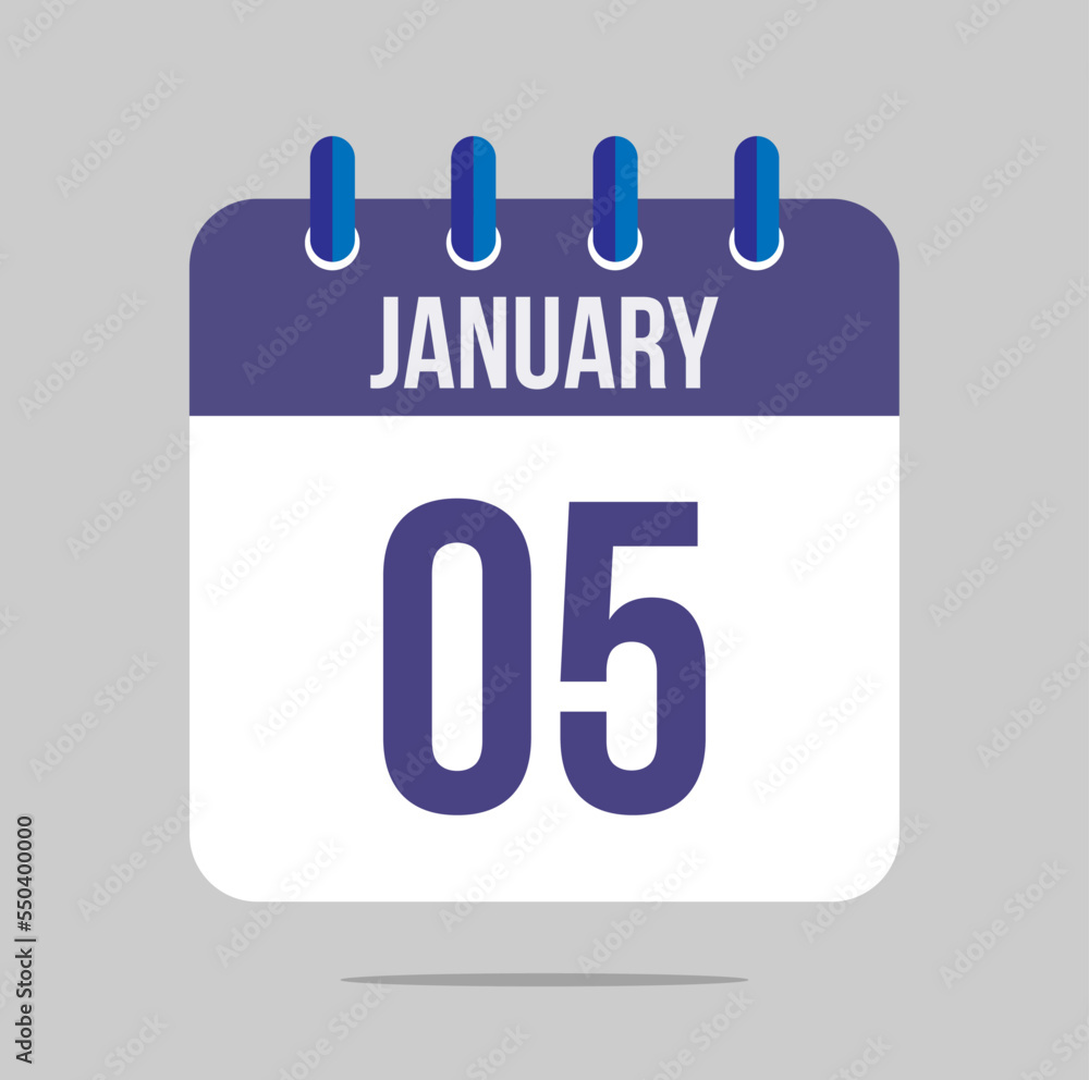 5 january calendar vector. Calendar icon for january with marked date. Design for schedules, meetings and appointments 5 january calendar vector. Calendar icon for january with marked date. Design for schedules, meetings and appointments
