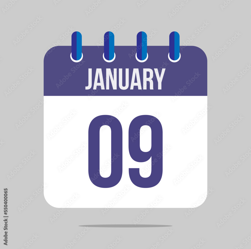 9 january calendar vector. Calendar icon for january with marked date. Design for schedules, meetings and appointments 9 january calendar vector. Calendar icon for january with marked date. Design for schedules, meetings and appointments