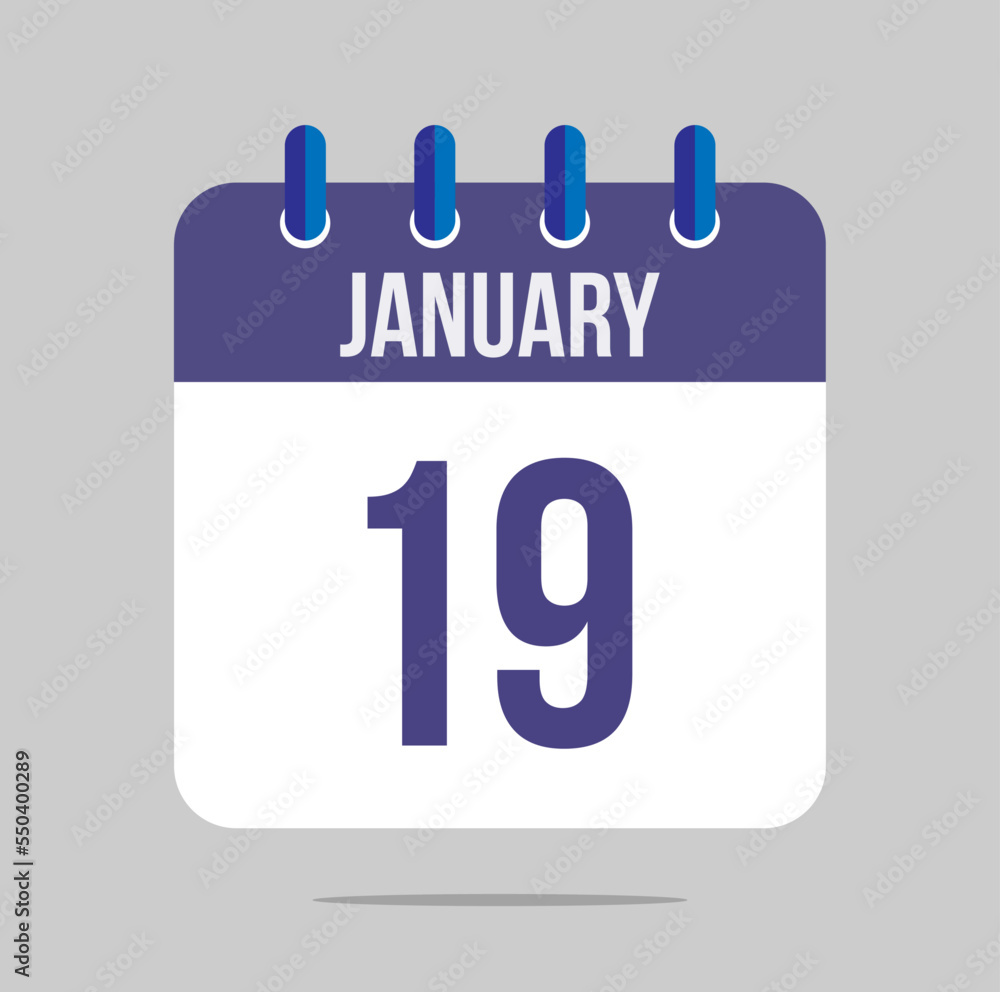 19 january calendar vector. Calendar icon for january with marked date. Design for schedules, meetings and appointments 19 january calendar vector. Calendar icon for january with marked date. Design for schedules, meetings and appointments