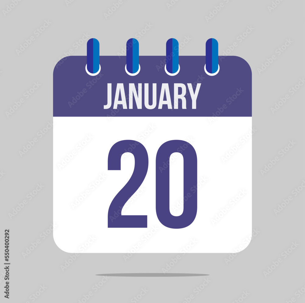 20 january calendar vector. Calendar icon for january with marked date. Design for schedules, meetings and appointments 20 january calendar vector. Calendar icon for january with marked date. Design for schedules, meetings and appointments