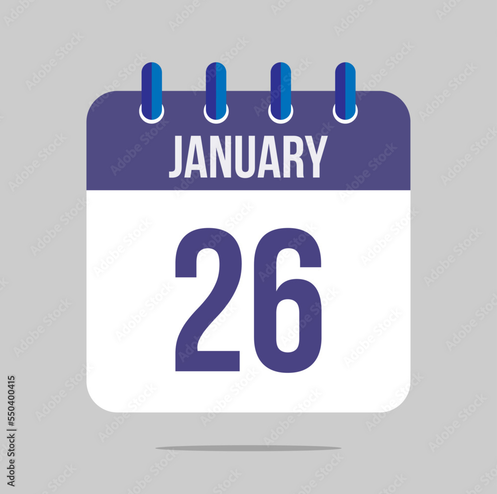 26 january calendar vector. Calendar icon for january with marked date. Design for schedules, meetings and appointments 26 january calendar vector. Calendar icon for january with marked date. Design for schedules, meetings and appointments