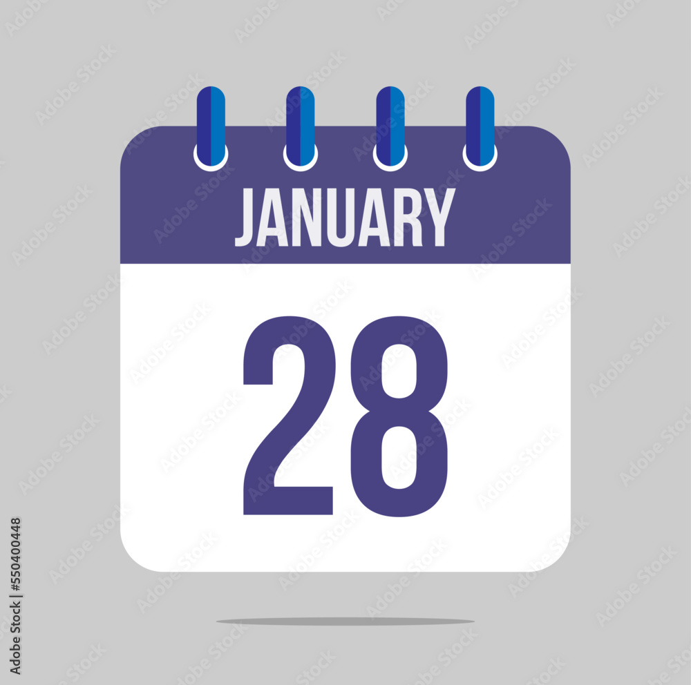 28 january calendar vector. Calendar icon for january with marked date. Design for schedules, meetings and appointments 28 january calendar vector. Calendar icon for january with marked date. Design for schedules, meetings and appointments