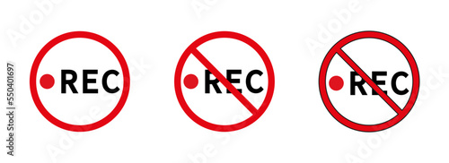 No record vector icons. Prohibited video icon. Vector illustration isolated on white background. eps 10 