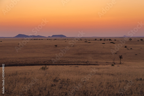 Sunset over the savannah. Beautiful landscape. Solitaire, Namibia.