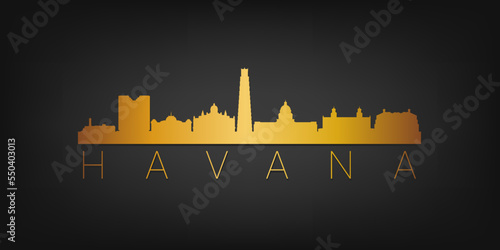 Havana, Cuba Gold Skyline City Silhouette Vector. Golden Design Luxury Style Icon Symbols. Travel and Tourism Famous Buildings.