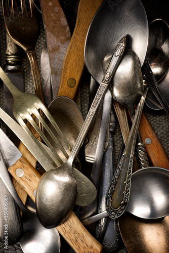 View of a group of vintage cutlery.