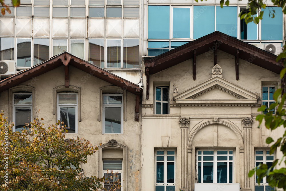 View of the facade of a house in traditional style in Istanbul.