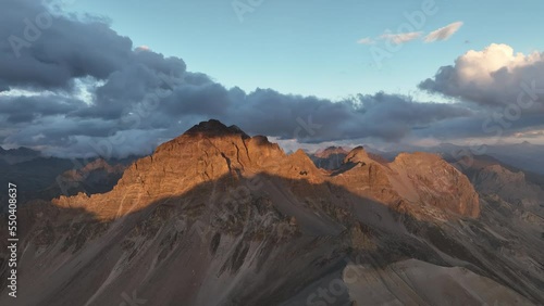 sunset over the mountains french alps col du lautaret area aerial shot 