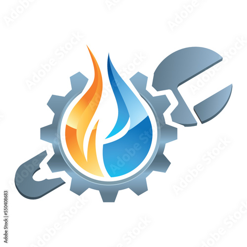 Heizungsbauer, Sanitär, Gas Wasser Installateur, Rollgabelschlüssel - Logo, Firmenzeichen, Branding, Emblem