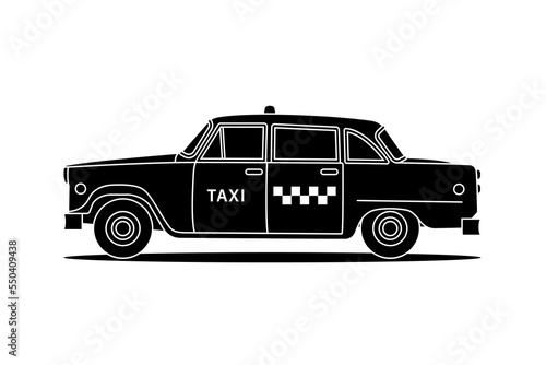 New York black taxi on white background. Silhouette taxicab. Vector flat illustration