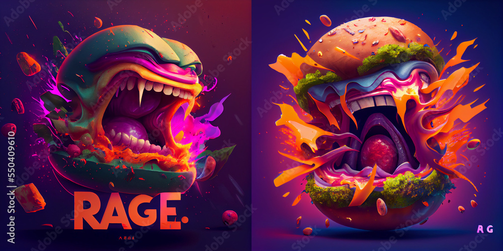 Fototapeta premium Rge illustration, abstract explosion, colorful character, food and colors, collection