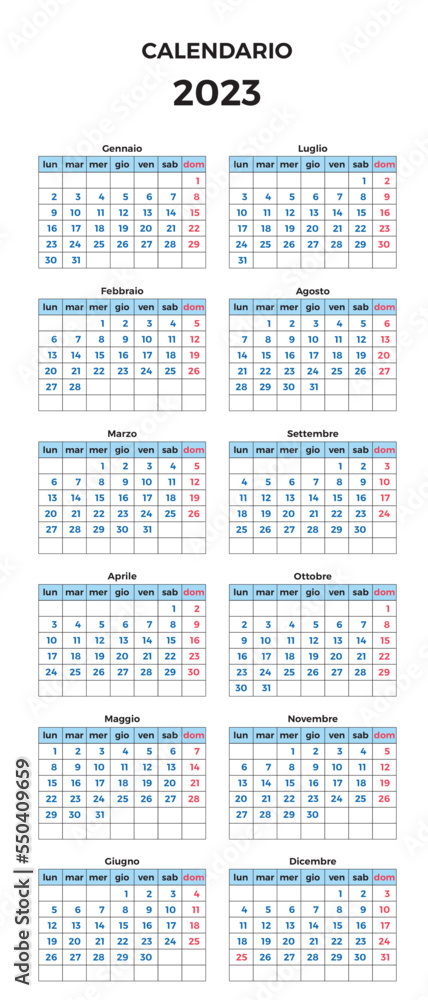 Simple calendar 12 months year 2023