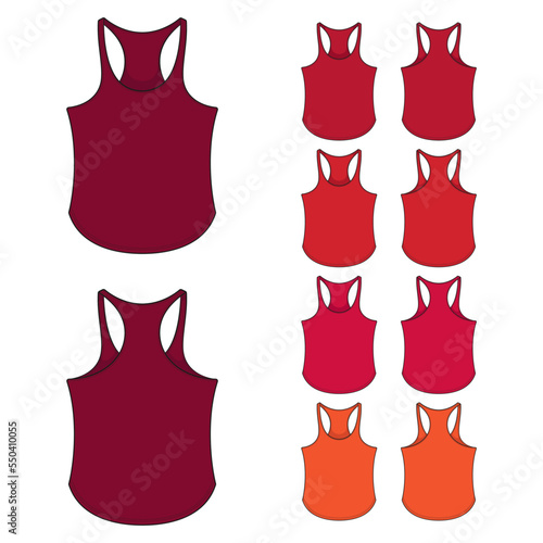 Set of color illustrations with sports red jersey, shirt for fitness. Isolated vector objects on white background.