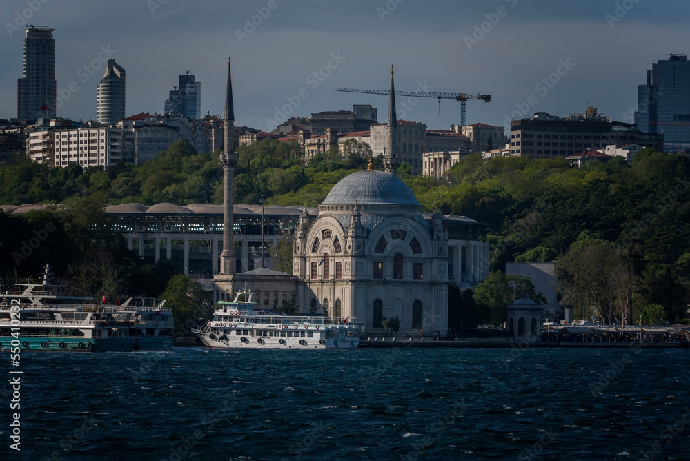 Istanbul Bosphorus panoramic photo. Istanbul landscape beautiful sunset with clouds  . Best tourist destination Turkey. Travel and business concept.
