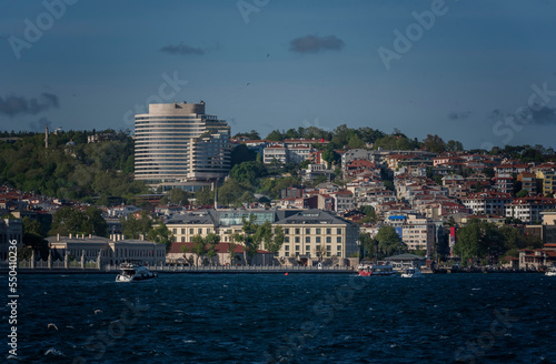 Istanbul Bosphorus panoramic photo. Istanbul landscape beautiful sunset with clouds  . Best tourist destination Turkey. Travel and business concept.