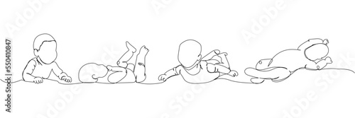 Set of babies, children, newborns one line art. Continuous line drawing of child, childhood, newborn, new life, son, daughter, silhouette, motherhood.