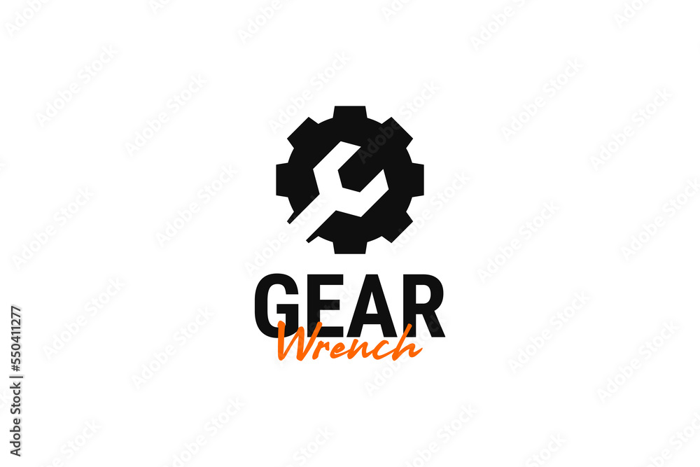 Flat gear with wrench logo design vector template illustration Flat gear with wrench logo design vector template illustration