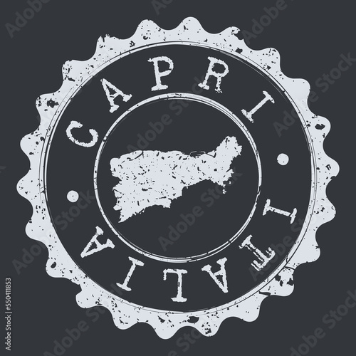 Capri, Metropolitan City of Naples, Italy Stamp Travel Passport. Design Retro Symbol Country. Old Vintage Postmark.