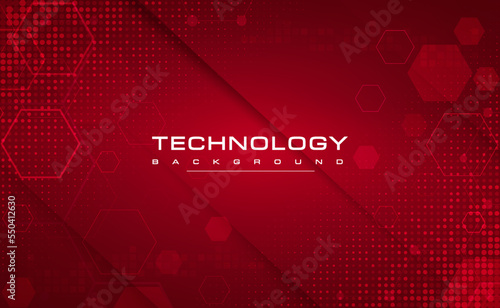 Digital technology banner red background concept, circuit technology light effect, abstract cyber tech, innovation future data, internet network, Ai big data, line dots connection, illustration vector