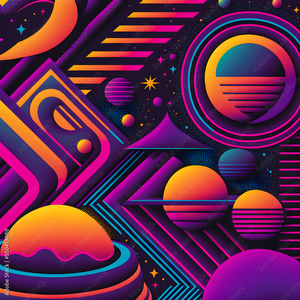 Obraz premium Retro Syntwave Space repeating pattern